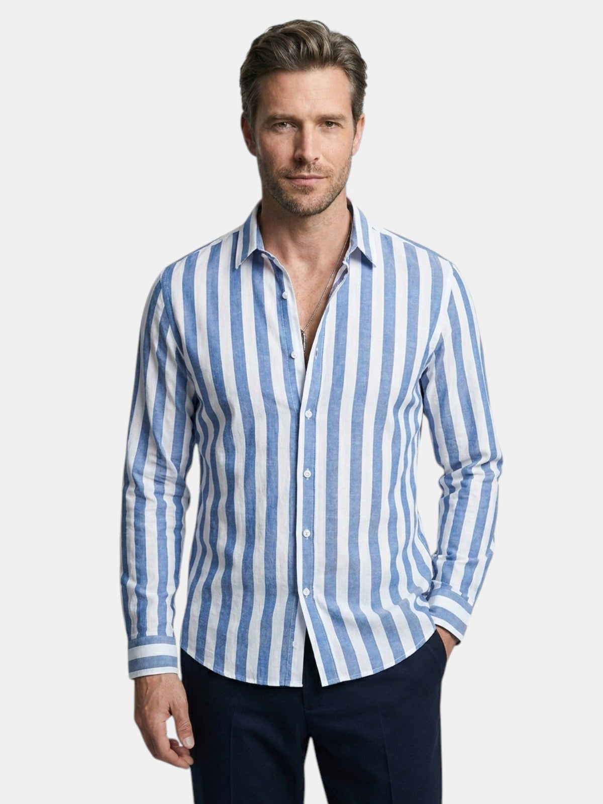 Chemise rayée pour homme à boutons avec manches longues