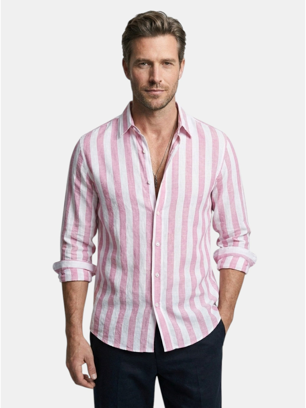 Chemise rayée pour homme à boutons avec manches longues