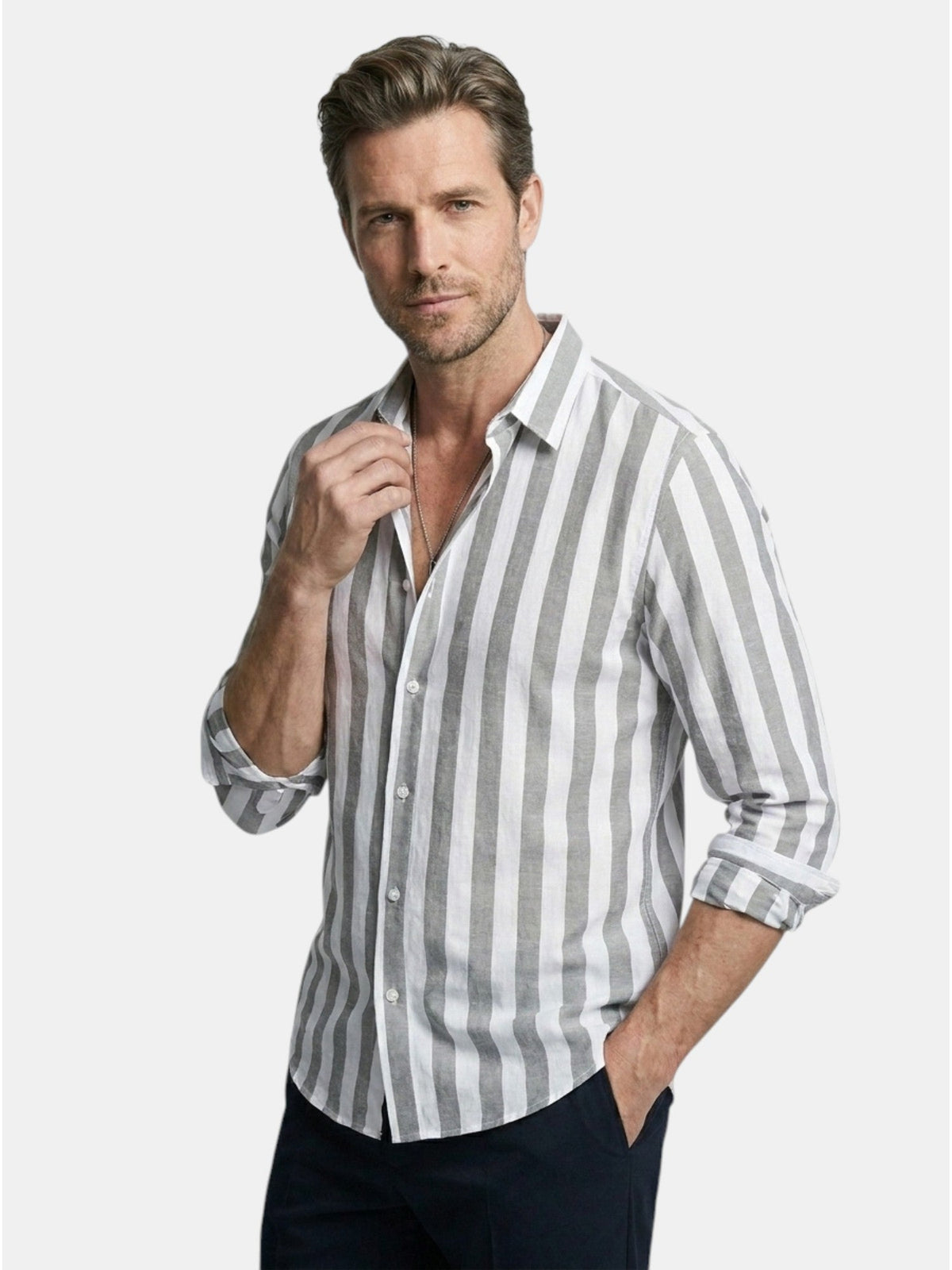 Chemise rayée pour homme à boutons avec manches longues