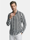 Men's Striped Button-Up Shirt with Long Sleeves