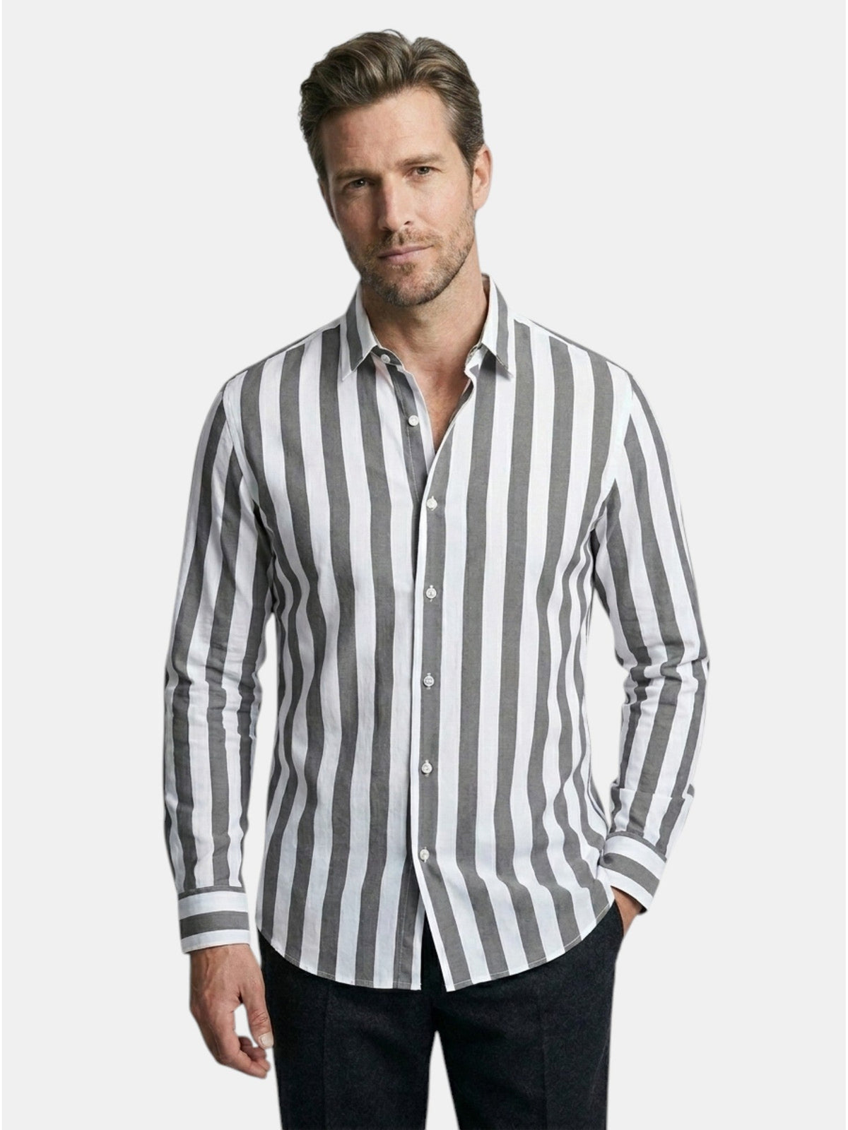 Chemise rayée pour homme à boutons avec manches longues
