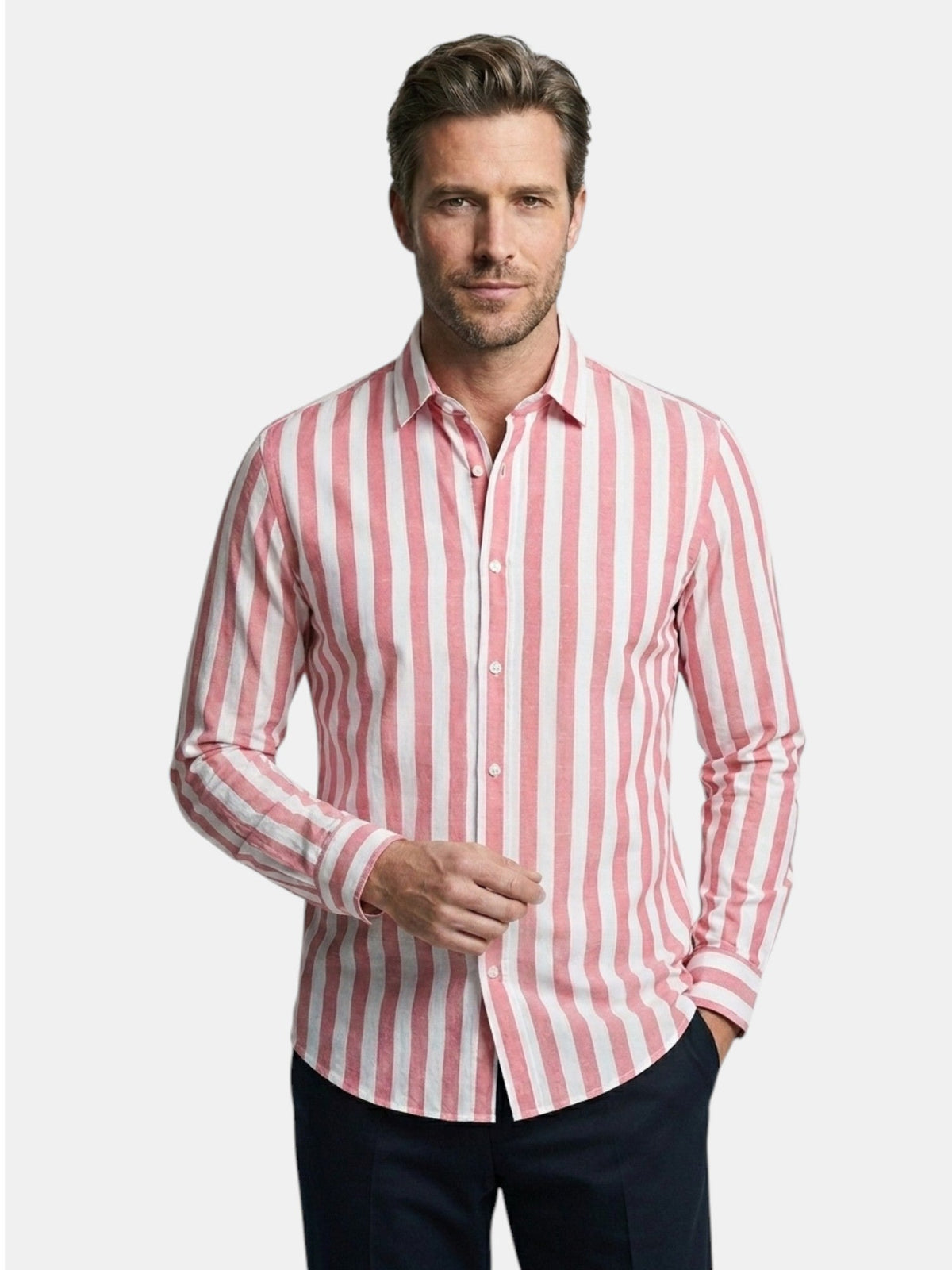 Chemise rayée pour homme à boutons avec manches longues