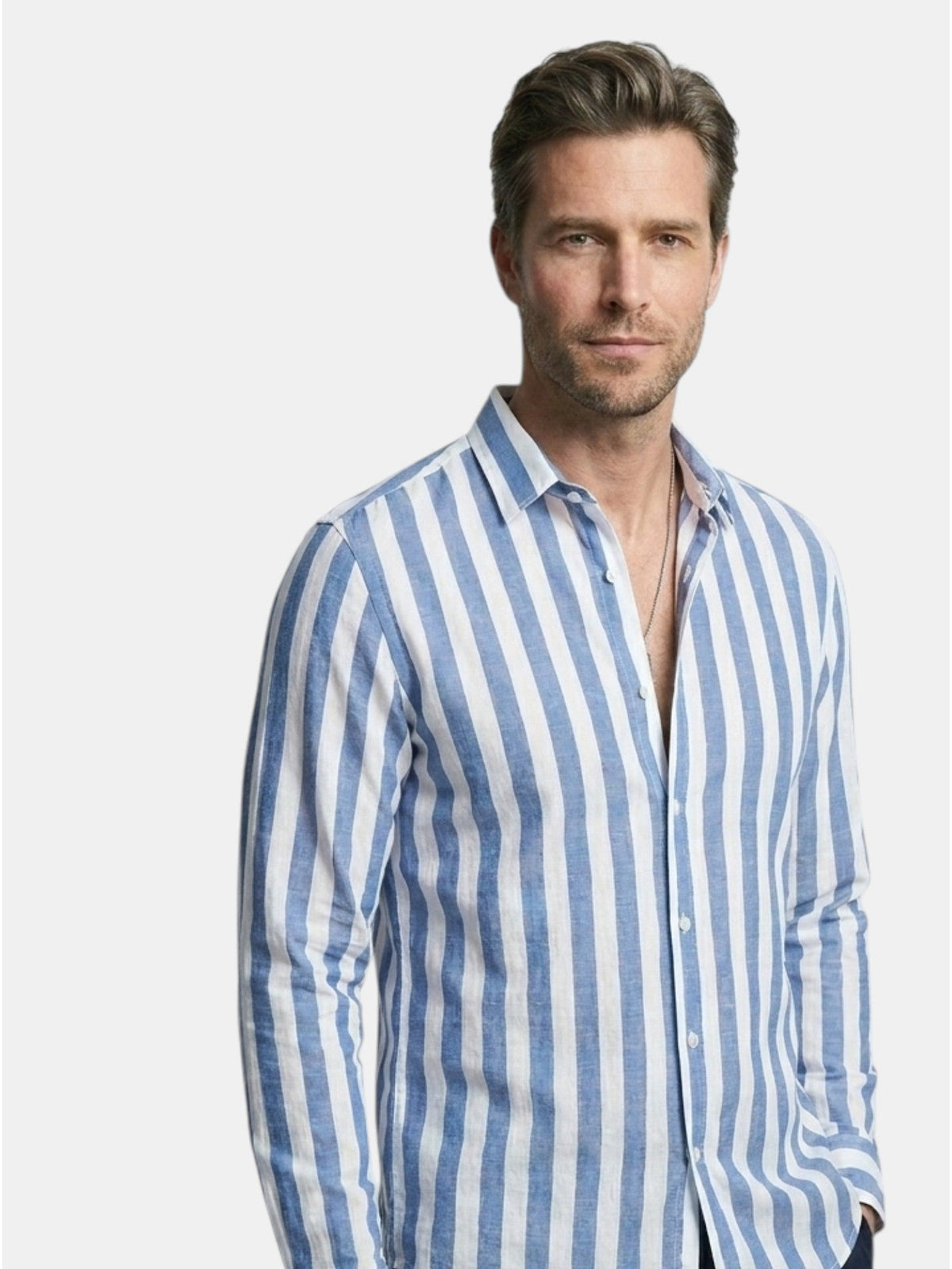 Chemise rayée pour homme à boutons avec manches longues