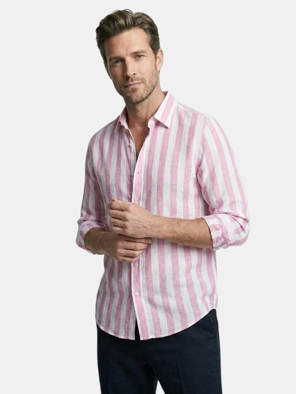 Chemise rayée pour homme à boutons avec manches longues