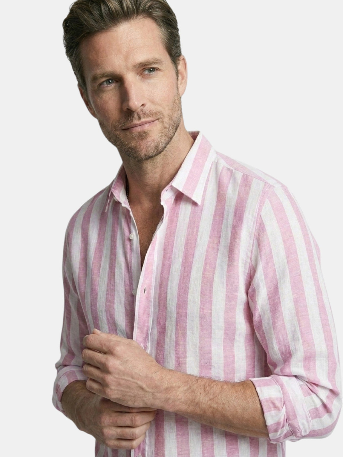 Chemise rayée pour homme à boutons avec manches longues