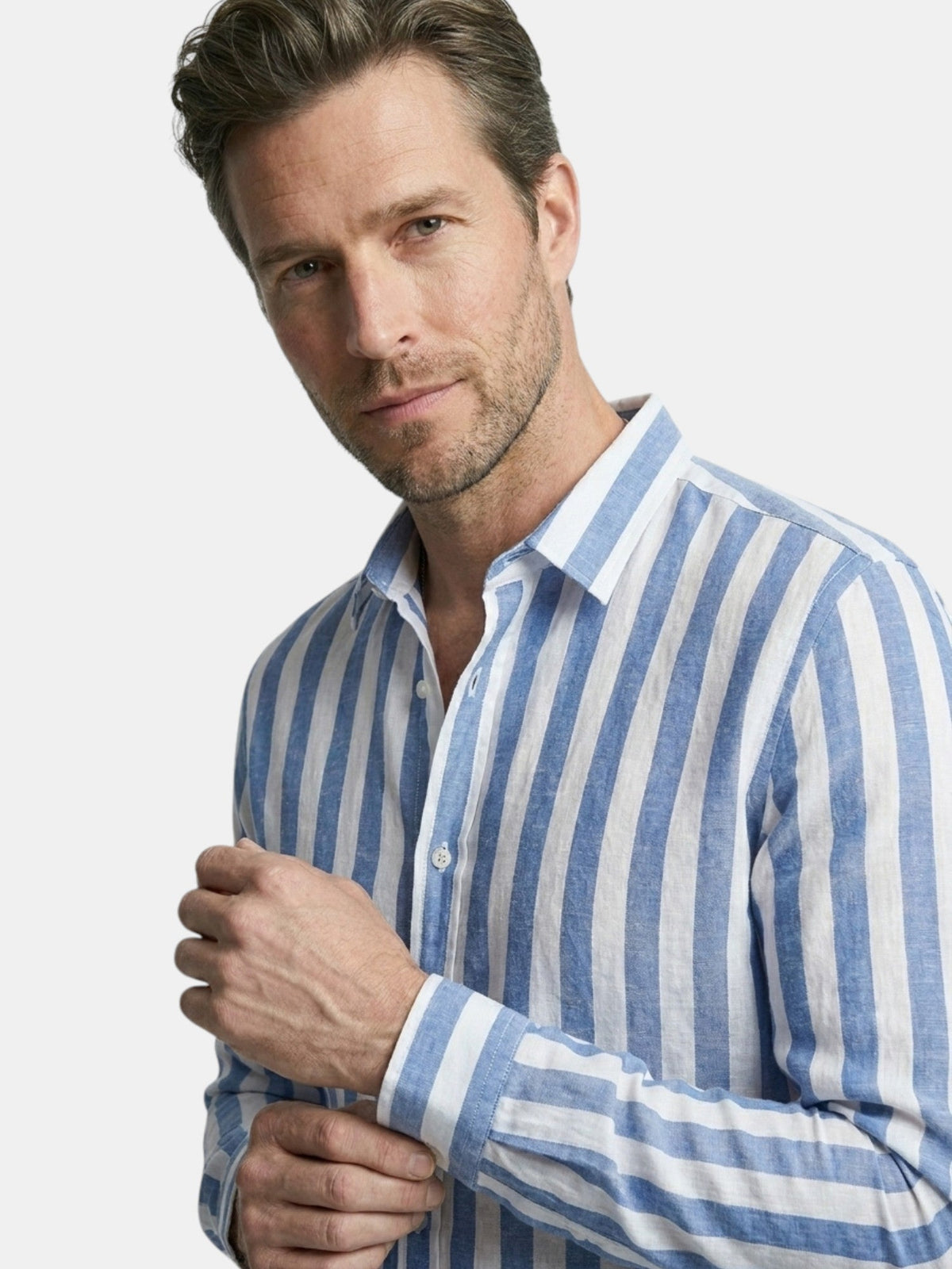 Chemise rayée pour homme à boutons avec manches longues