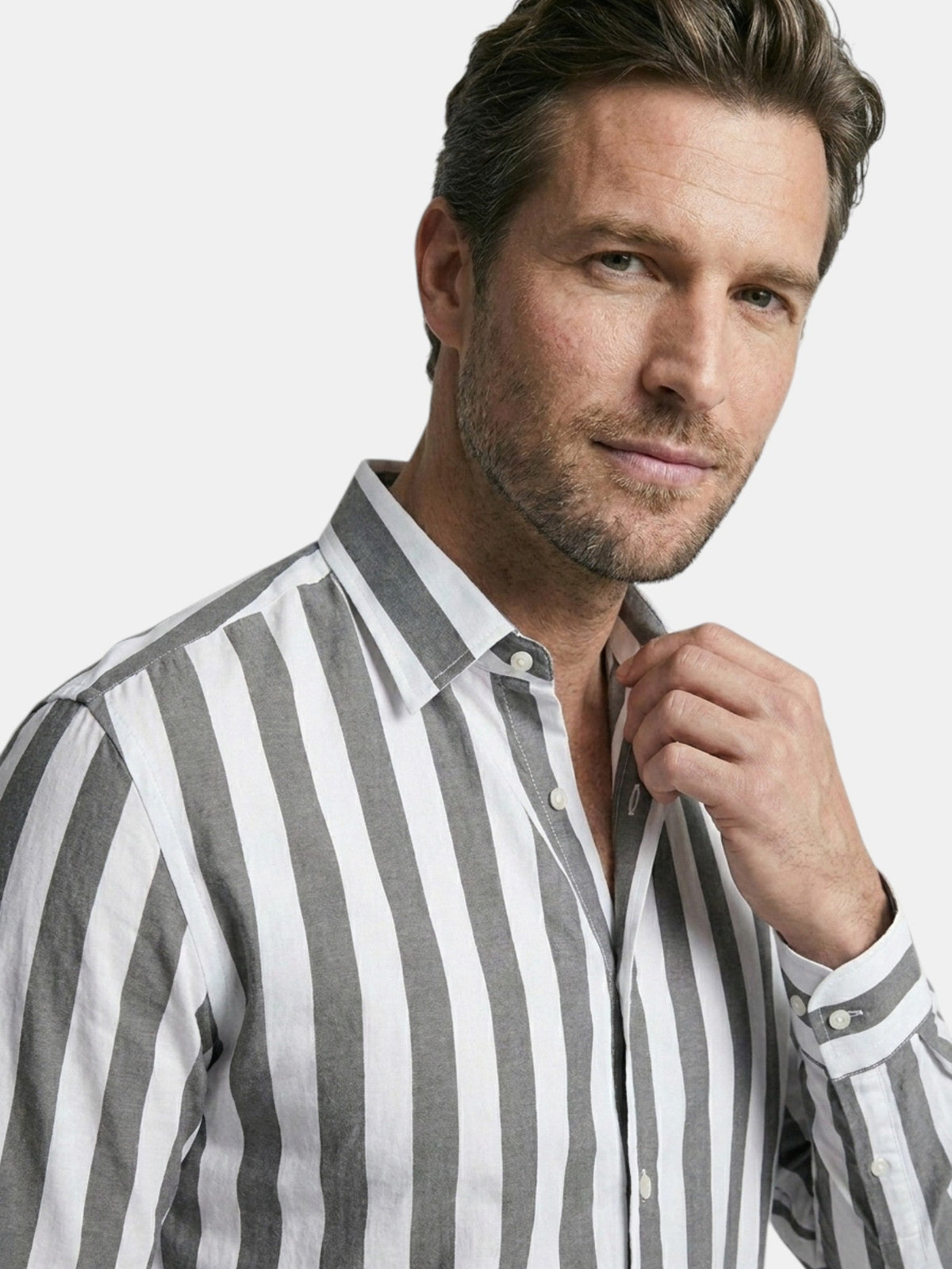 Chemise rayée pour homme à boutons avec manches longues