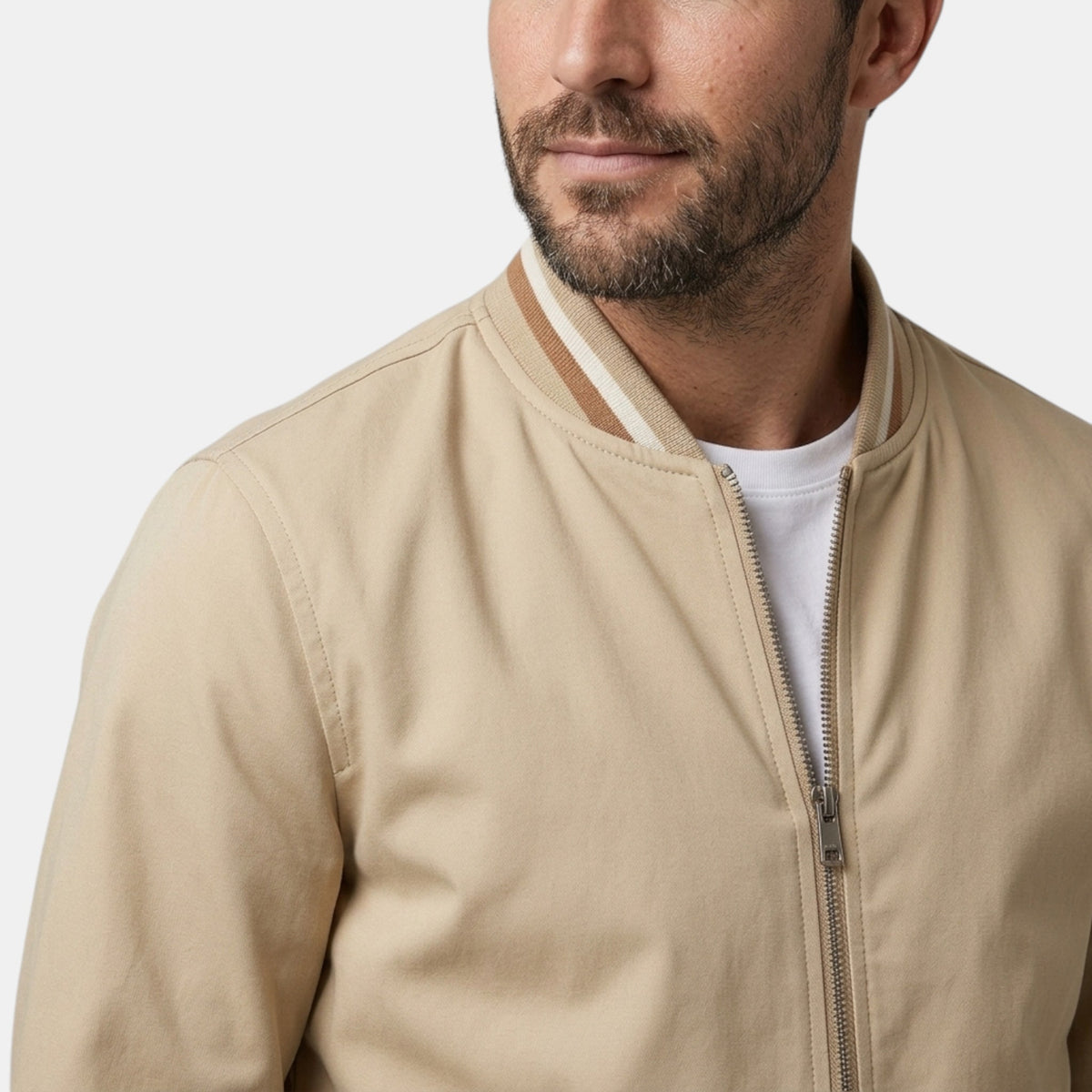 Blouson bomber pour homme avec fermeture à glissière intégrale et ourlet côtelé