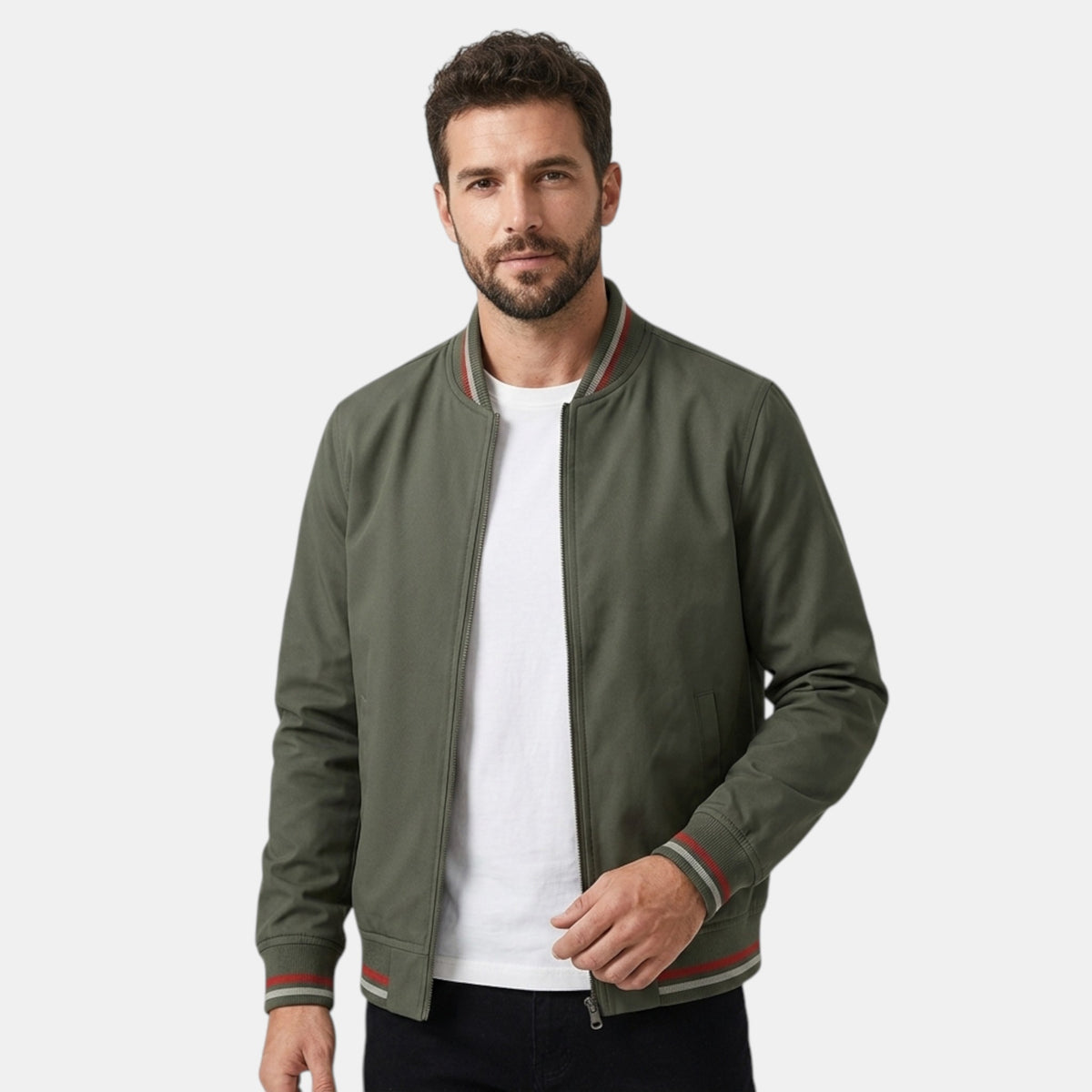Blouson bomber pour homme avec fermeture à glissière intégrale et ourlet côtelé