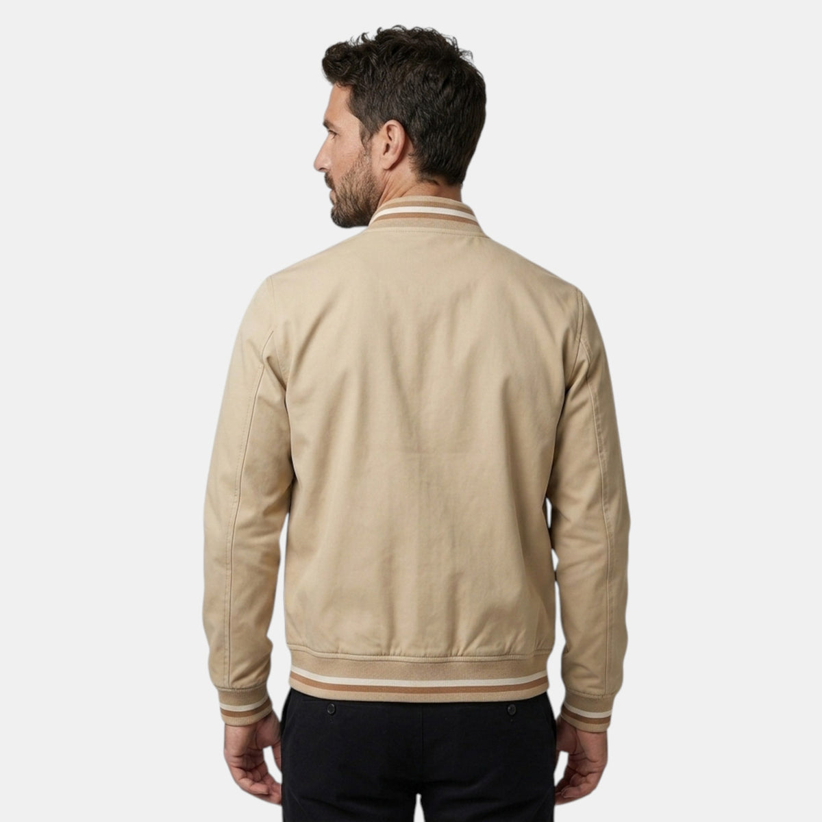 Blouson bomber pour homme avec fermeture à glissière intégrale et ourlet côtelé