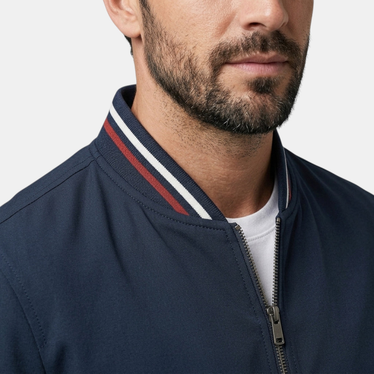 Blouson bomber pour homme avec fermeture à glissière intégrale et ourlet côtelé