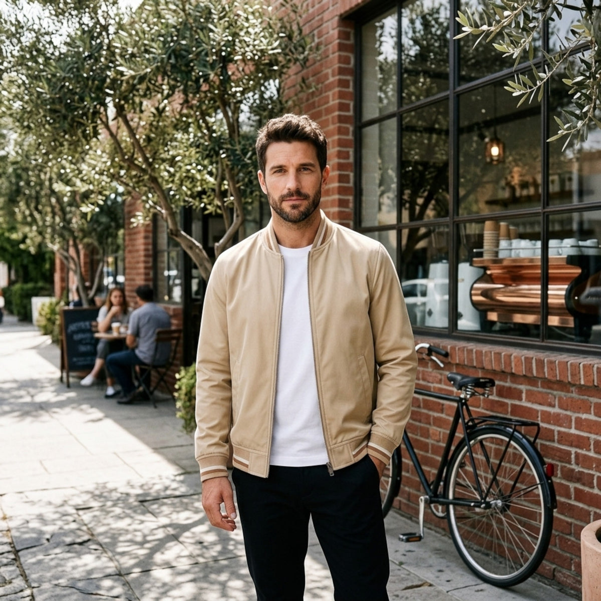 Blouson bomber pour homme avec fermeture à glissière intégrale et ourlet côtelé