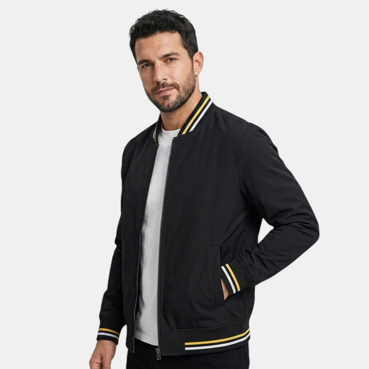Blouson bomber pour homme avec fermeture à glissière intégrale et ourlet côtelé