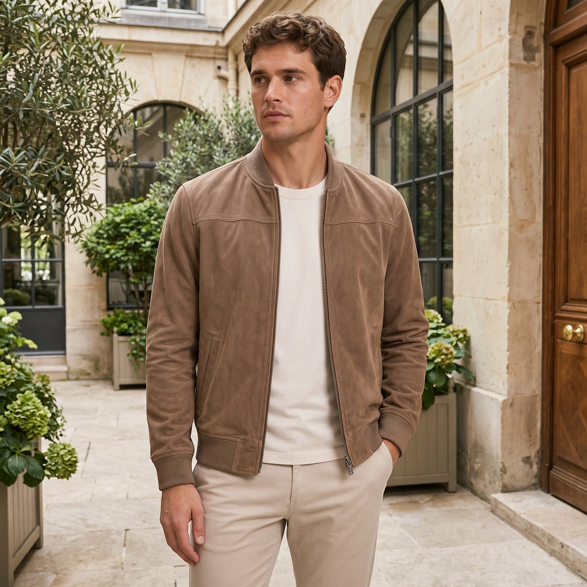 Blouson aviateur pour homme avec fermeture éclair intégrale sur le devant et col montant