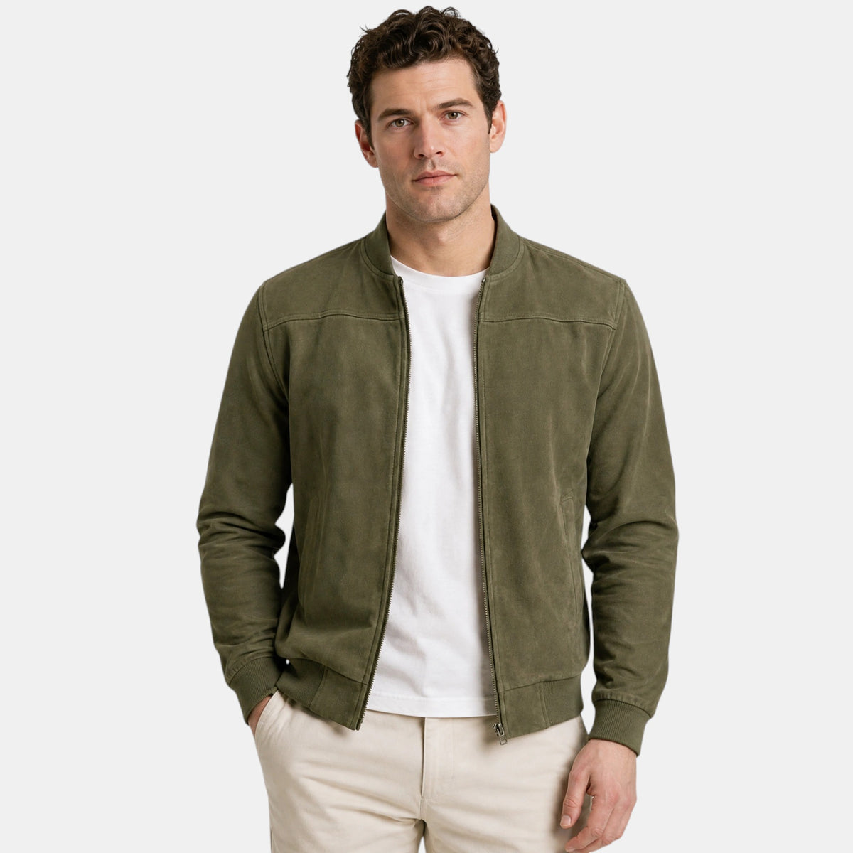 Blouson aviateur pour homme avec fermeture éclair intégrale sur le devant et col montant