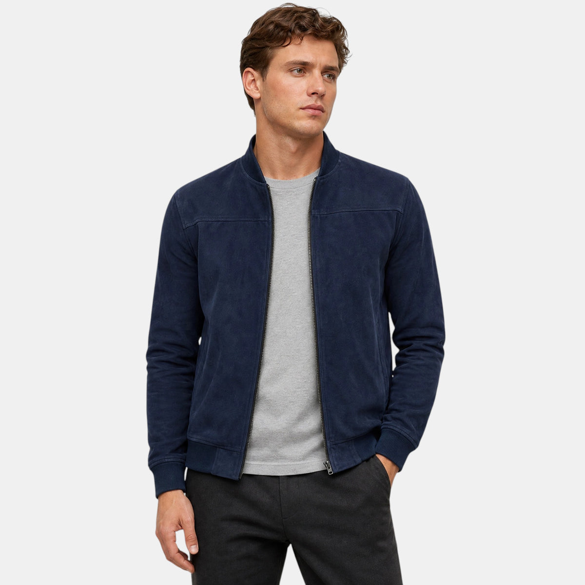 Blouson aviateur pour homme avec fermeture éclair intégrale sur le devant et col montant