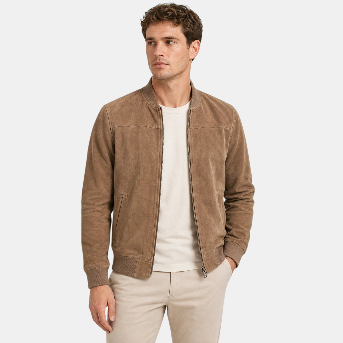 Blouson aviateur pour homme avec fermeture éclair intégrale sur le devant et col montant