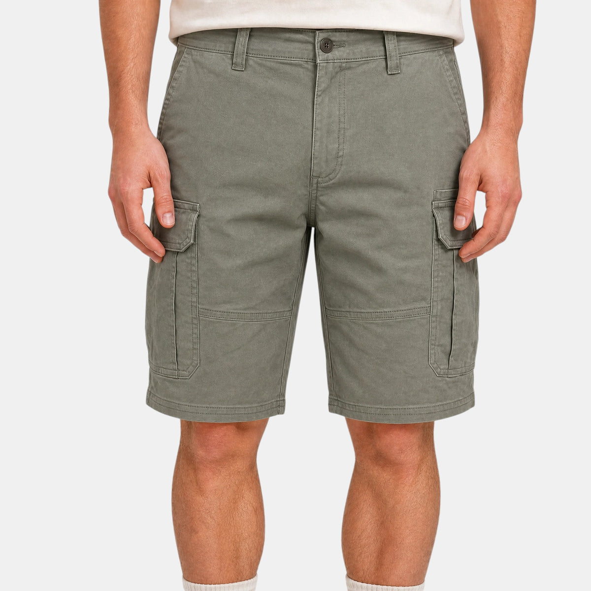 Men's Cargo Shorts with Button Fastening and Flap Pockets
