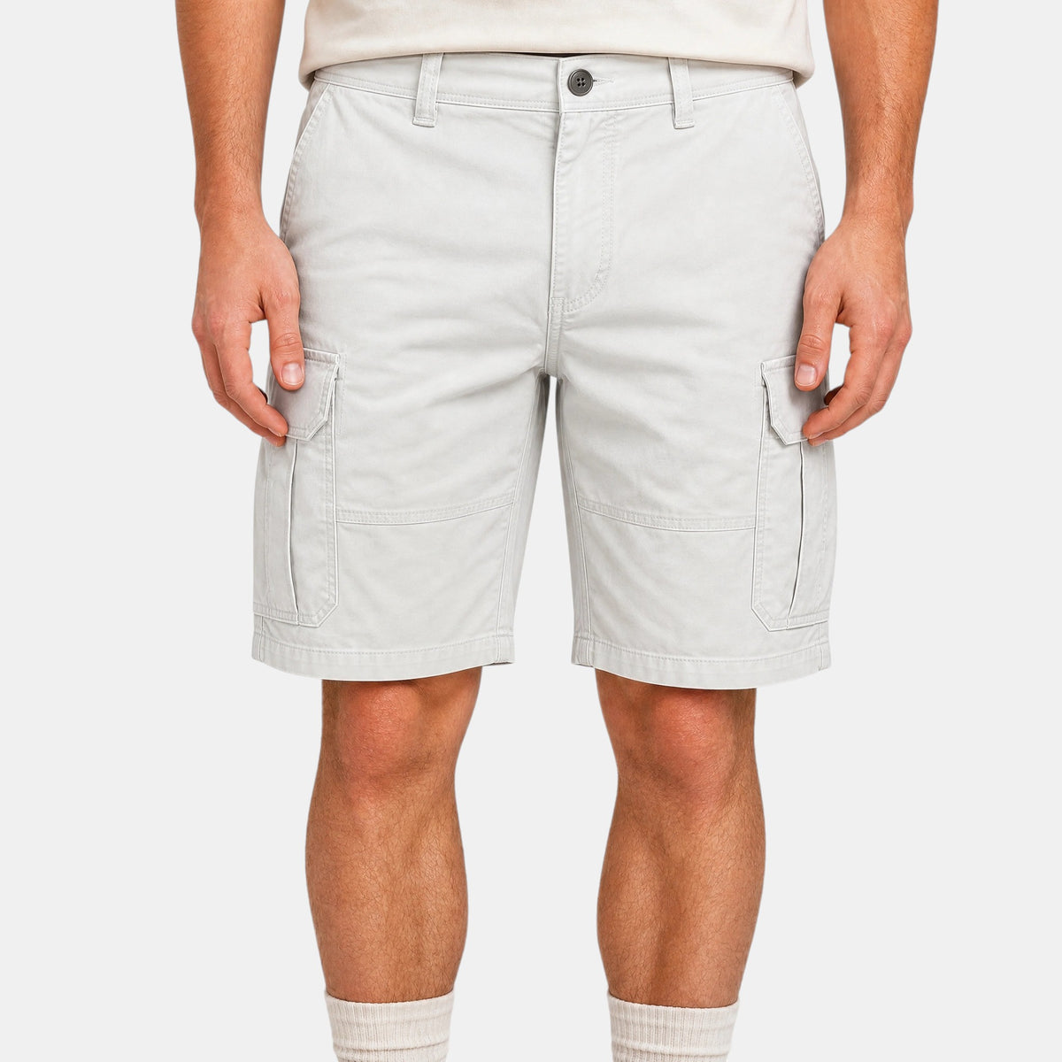 Men's Cargo Shorts with Button Fastening and Flap Pockets