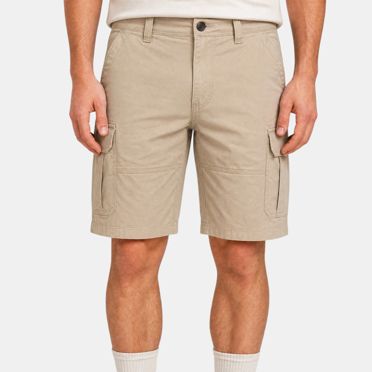 Men's Cargo Shorts with Button Fastening and Flap Pockets