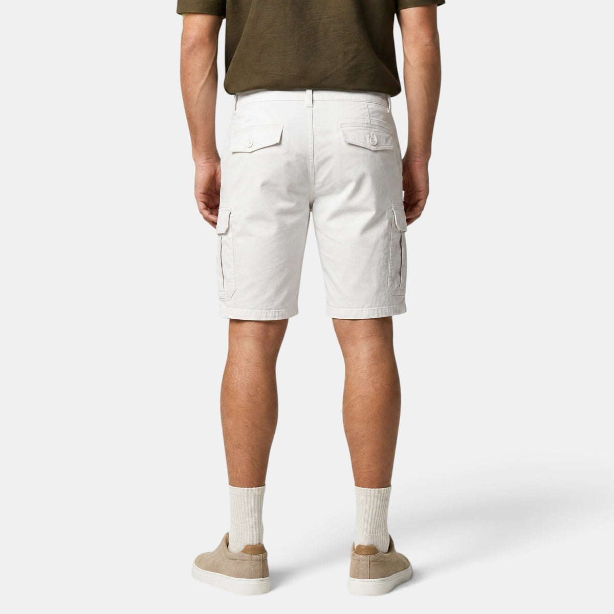 Men's Cargo Shorts with Button Fastening and Flap Pockets