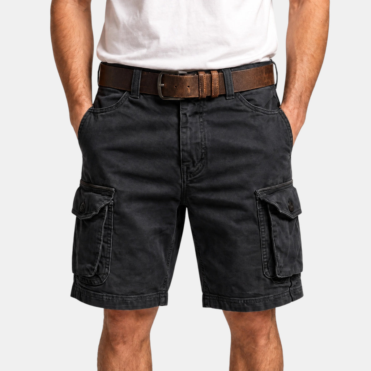 Men's Cargo Shorts with Multiple Flap Pockets and Button Zip Fastening
