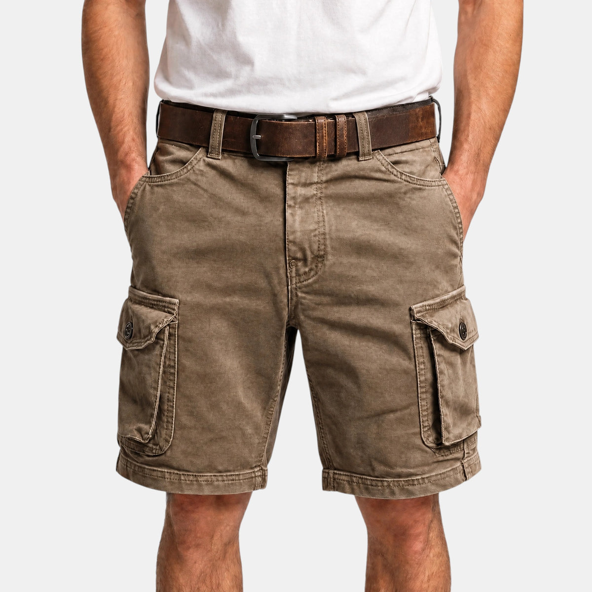 Men's Cargo Shorts with Multiple Flap Pockets and Button Zip Fastening