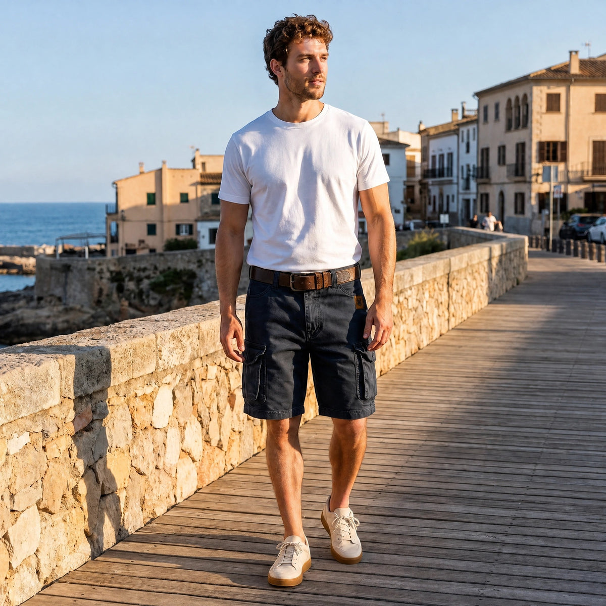 Men's Cargo Shorts with Multiple Flap Pockets and Button Zip Fastening