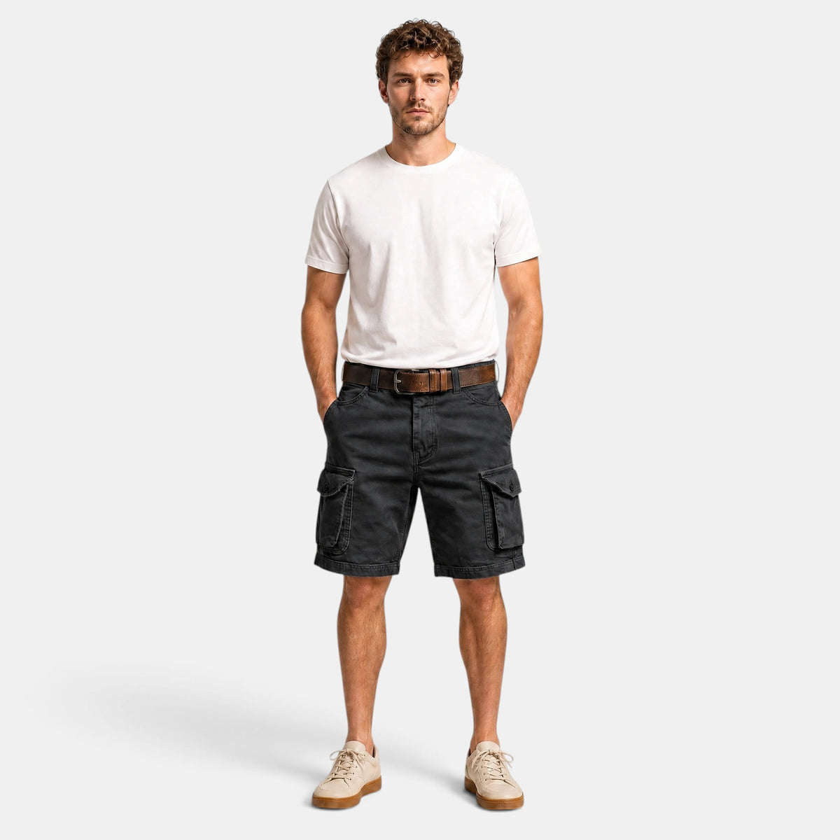 Men's Cargo Shorts with Multiple Flap Pockets and Button Zip Fastening