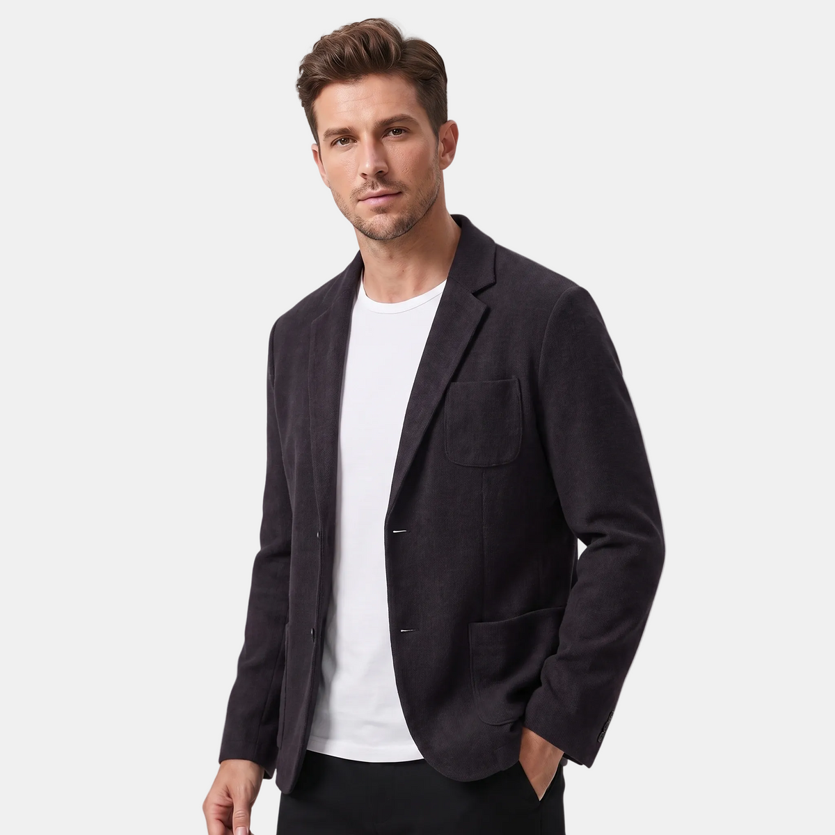 Blazer pour homme avec col à revers cranté et poches plaquées