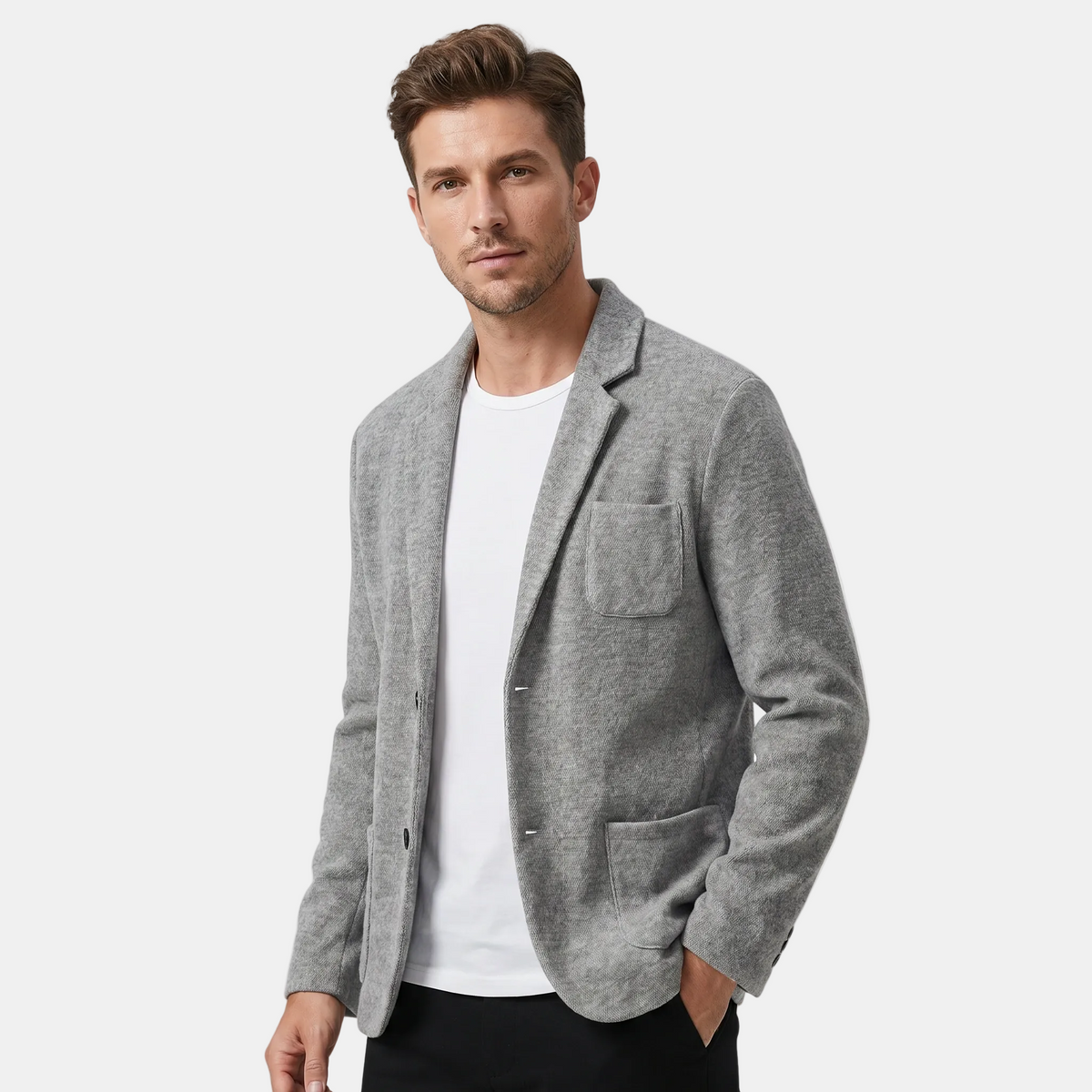Blazer pour homme avec col à revers cranté et poches plaquées