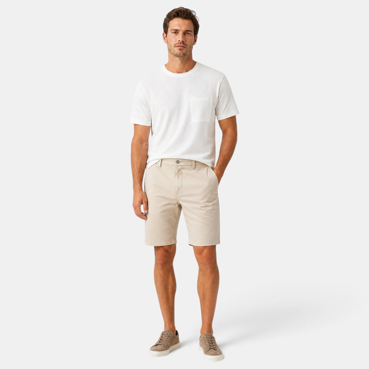 Men's Chino Shorts with Button Fastening and Belt Loops