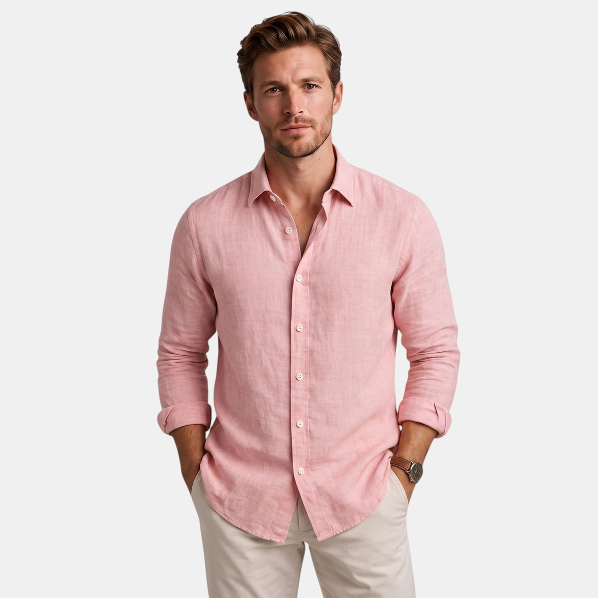 Chemise homme boutonnée à col et manches longues