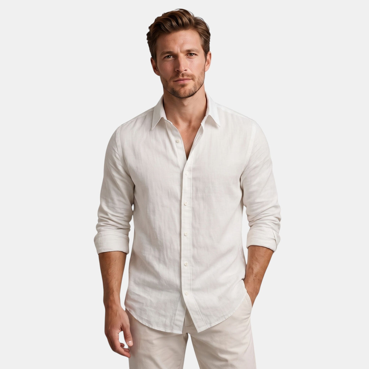 Chemise homme boutonnée à col et manches longues