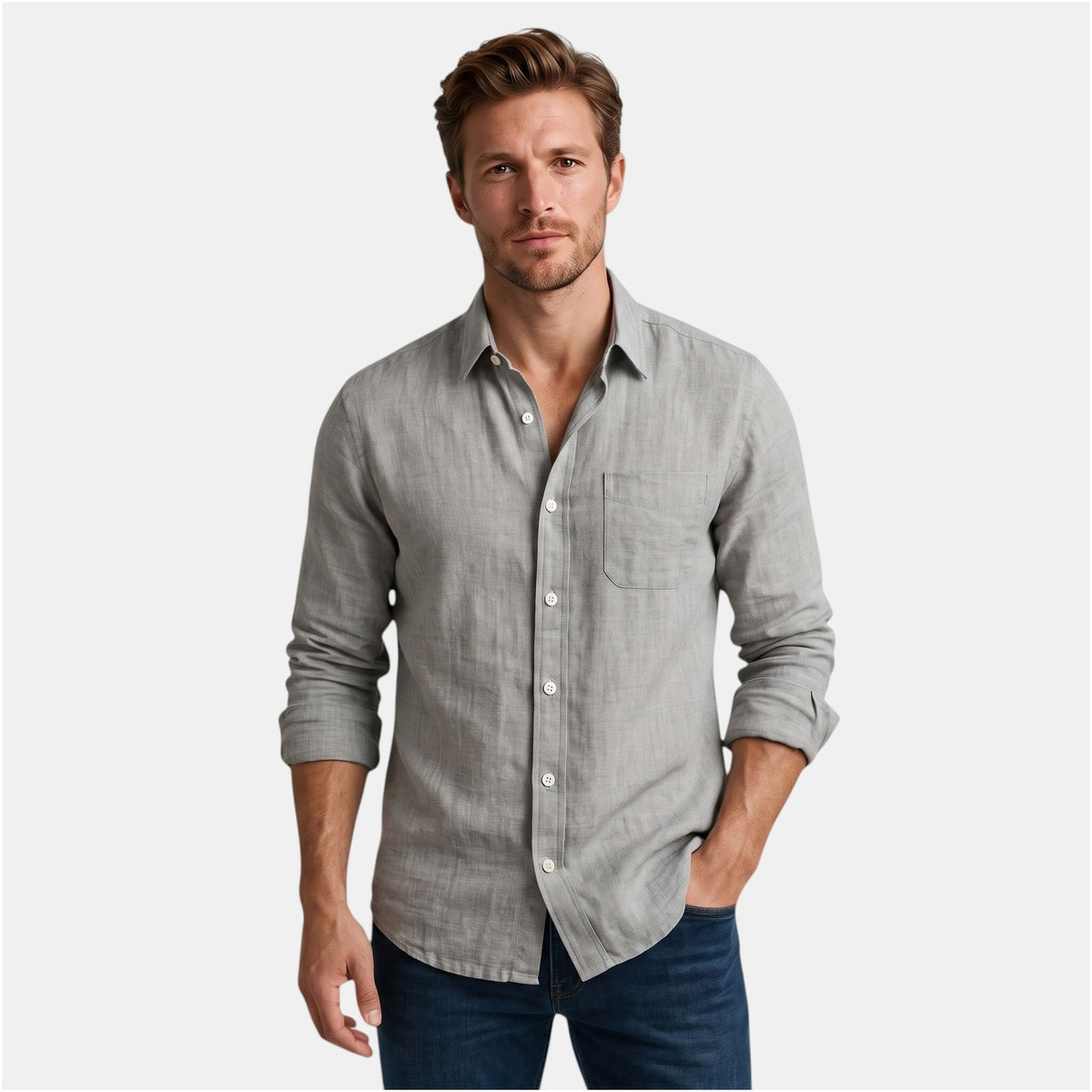 Chemise homme boutonnée à col et manches longues