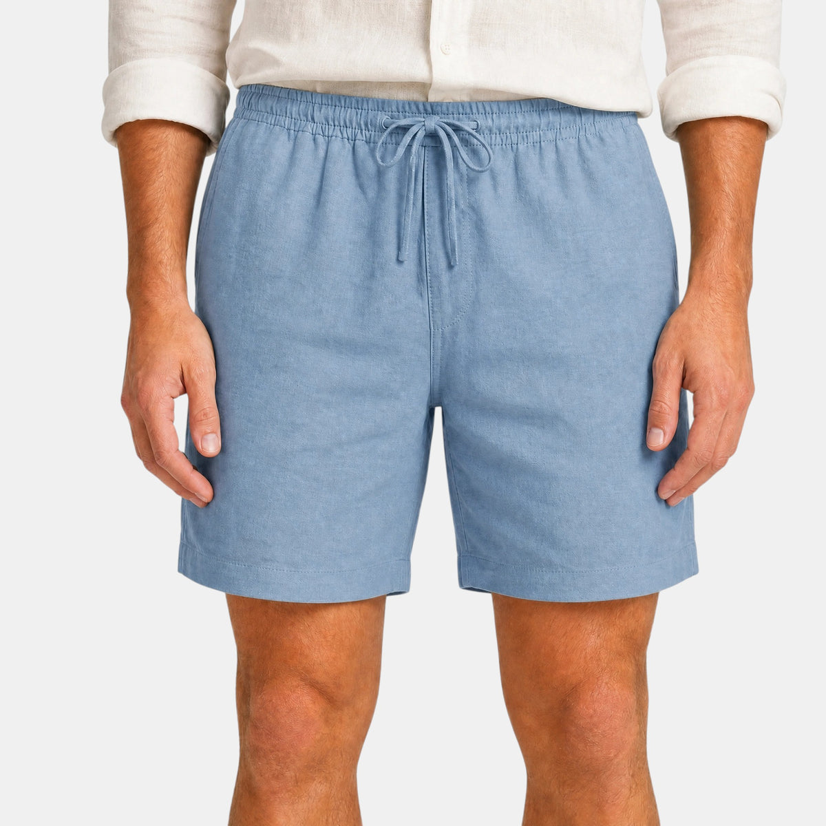 Men's Drawstring Shorts with Elastic Waist and Straight Leg Design