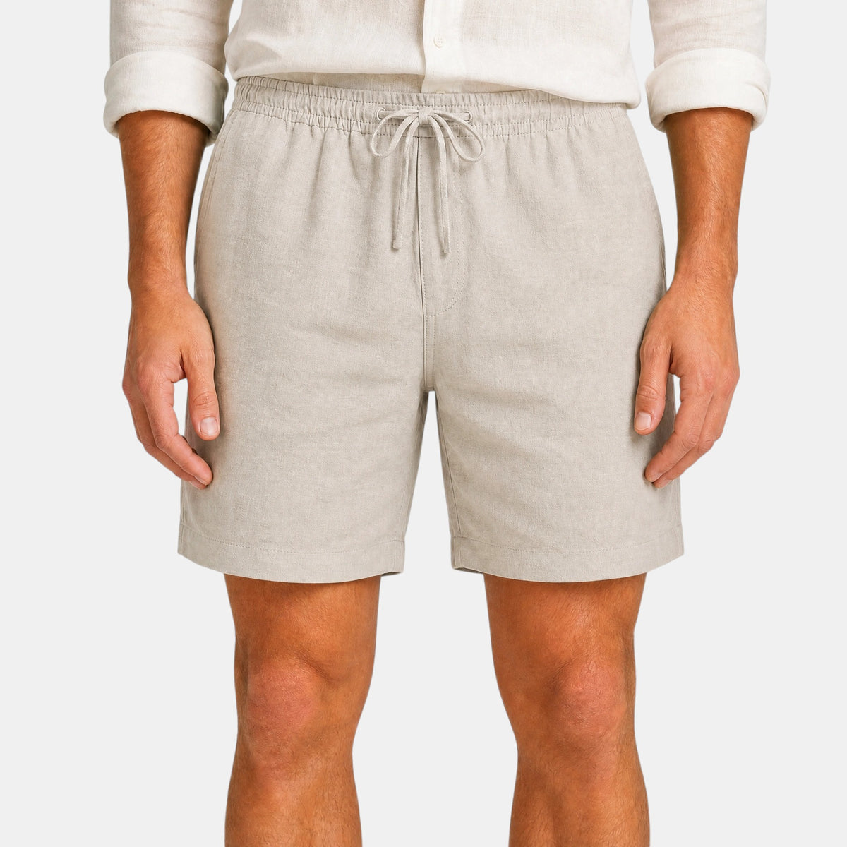 Men's Drawstring Shorts with Elastic Waist and Straight Leg Design