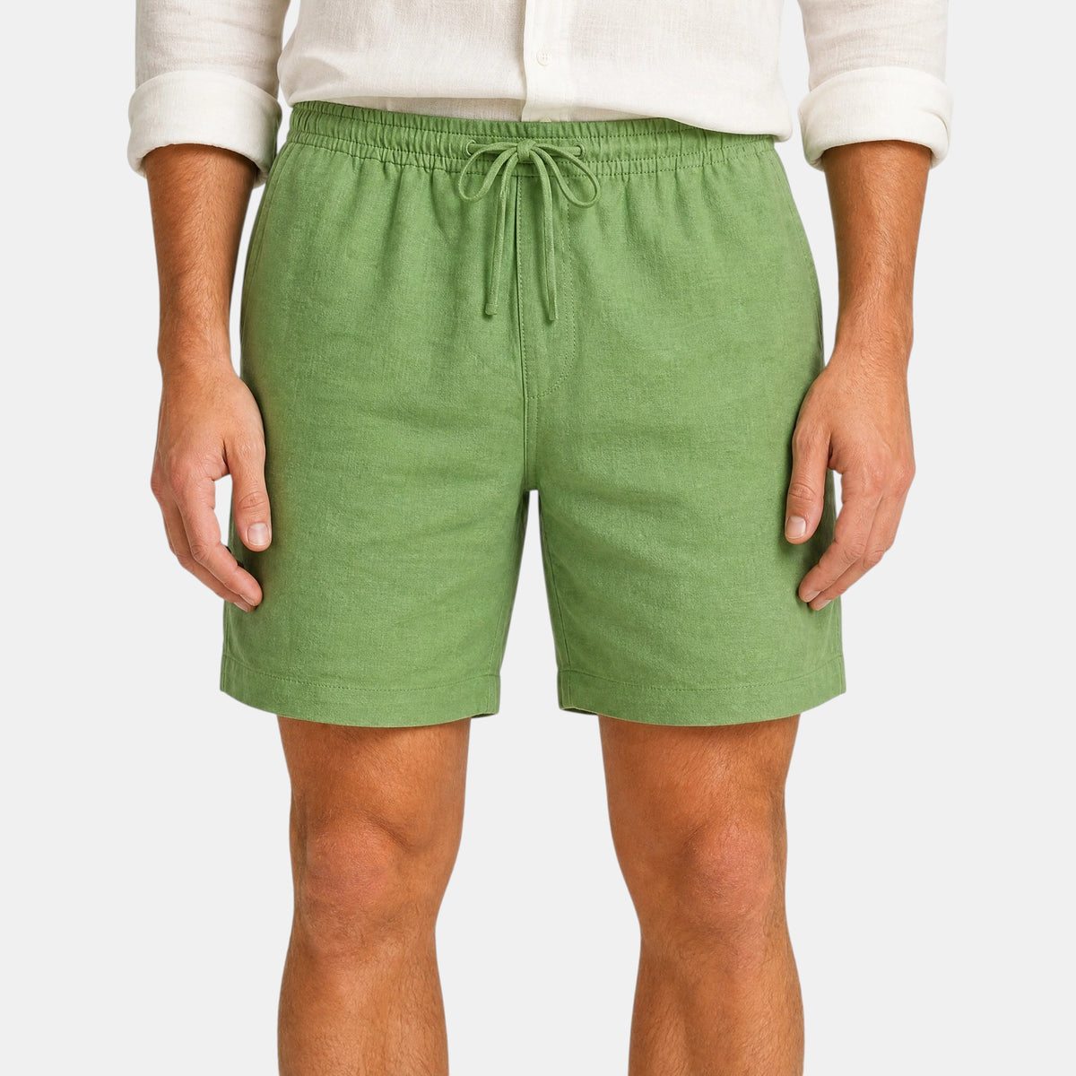 Men's Drawstring Shorts with Elastic Waist and Straight Leg Design