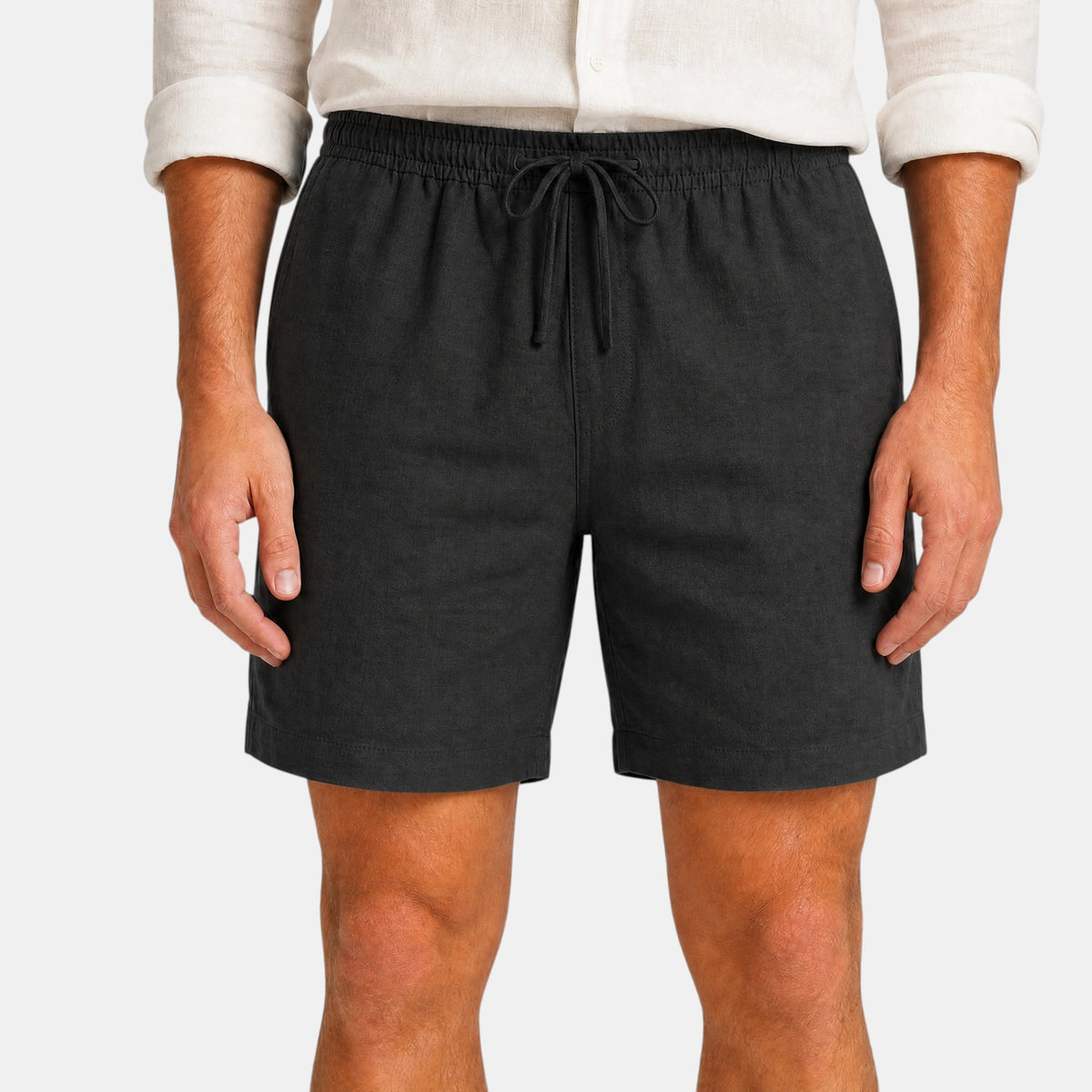 Men's Drawstring Shorts with Elastic Waist and Straight Leg Design