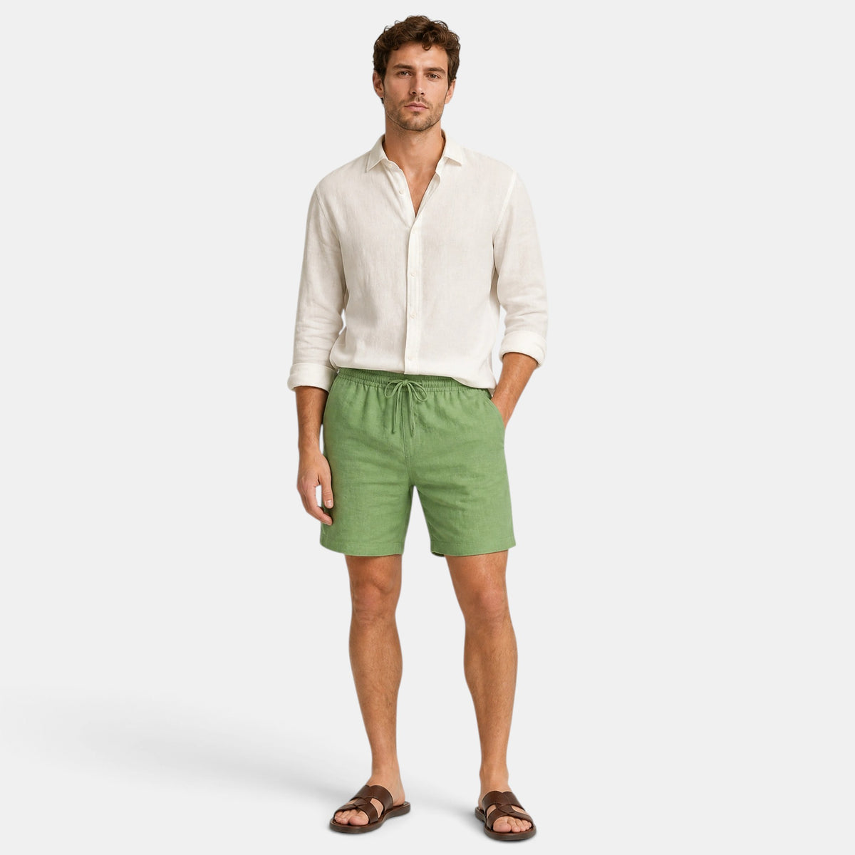 Men's Drawstring Shorts with Elastic Waist and Straight Leg Design