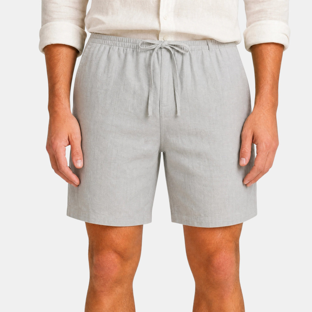 Men's Drawstring Shorts with Elastic Waist and Straight Leg Design