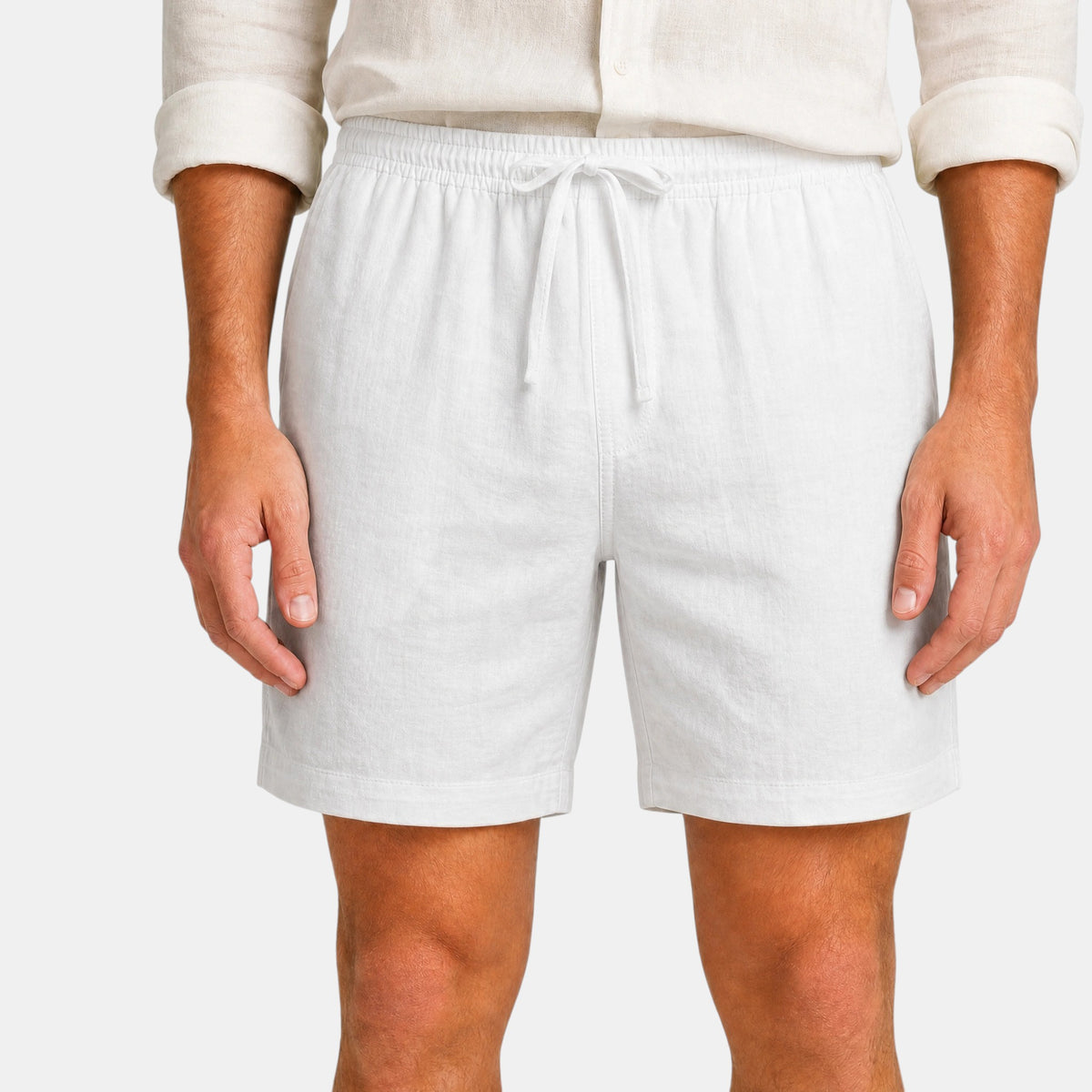 Men's Drawstring Shorts with Elastic Waist and Straight Leg Design