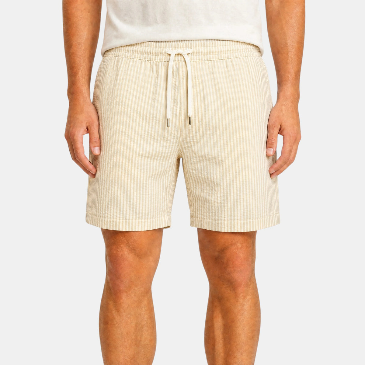 Men's Drawstring Shorts with Striped Design and Elastic Waist