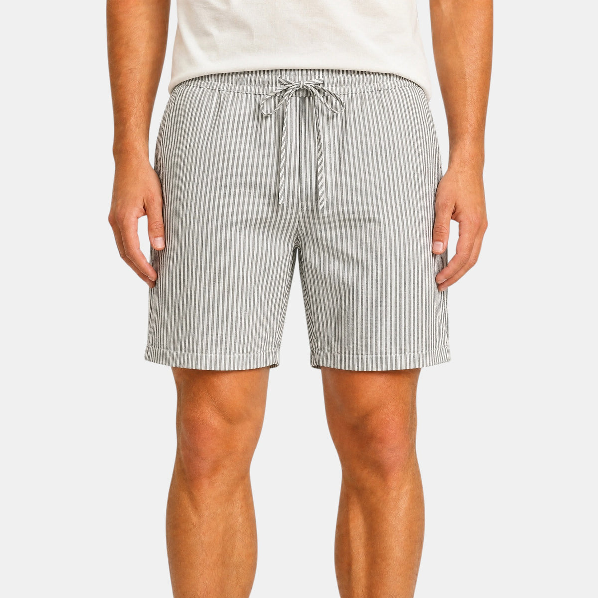 Men's Drawstring Shorts with Striped Design and Elastic Waist