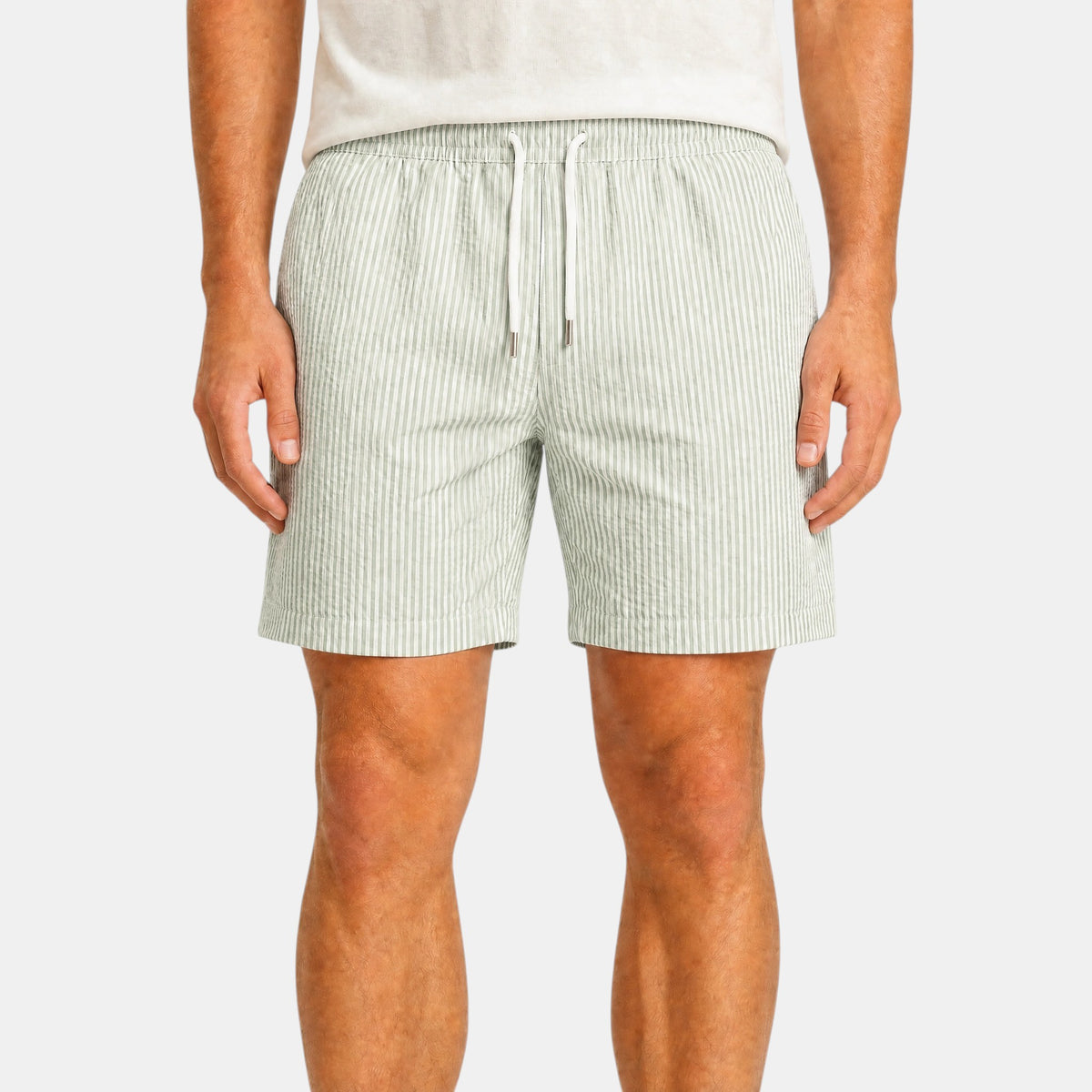 Men's Drawstring Shorts with Striped Design and Elastic Waist