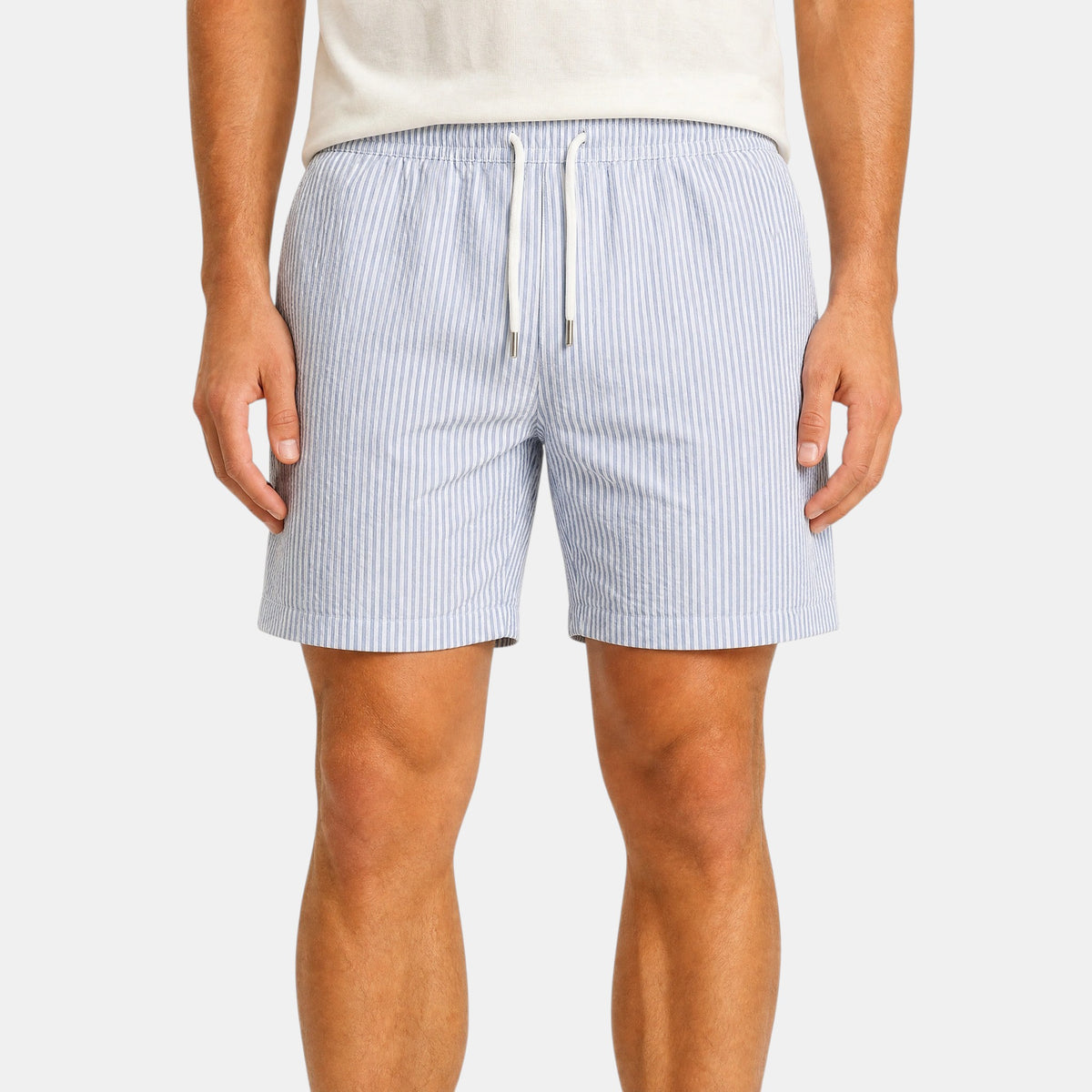 Men's Drawstring Shorts with Striped Design and Elastic Waist