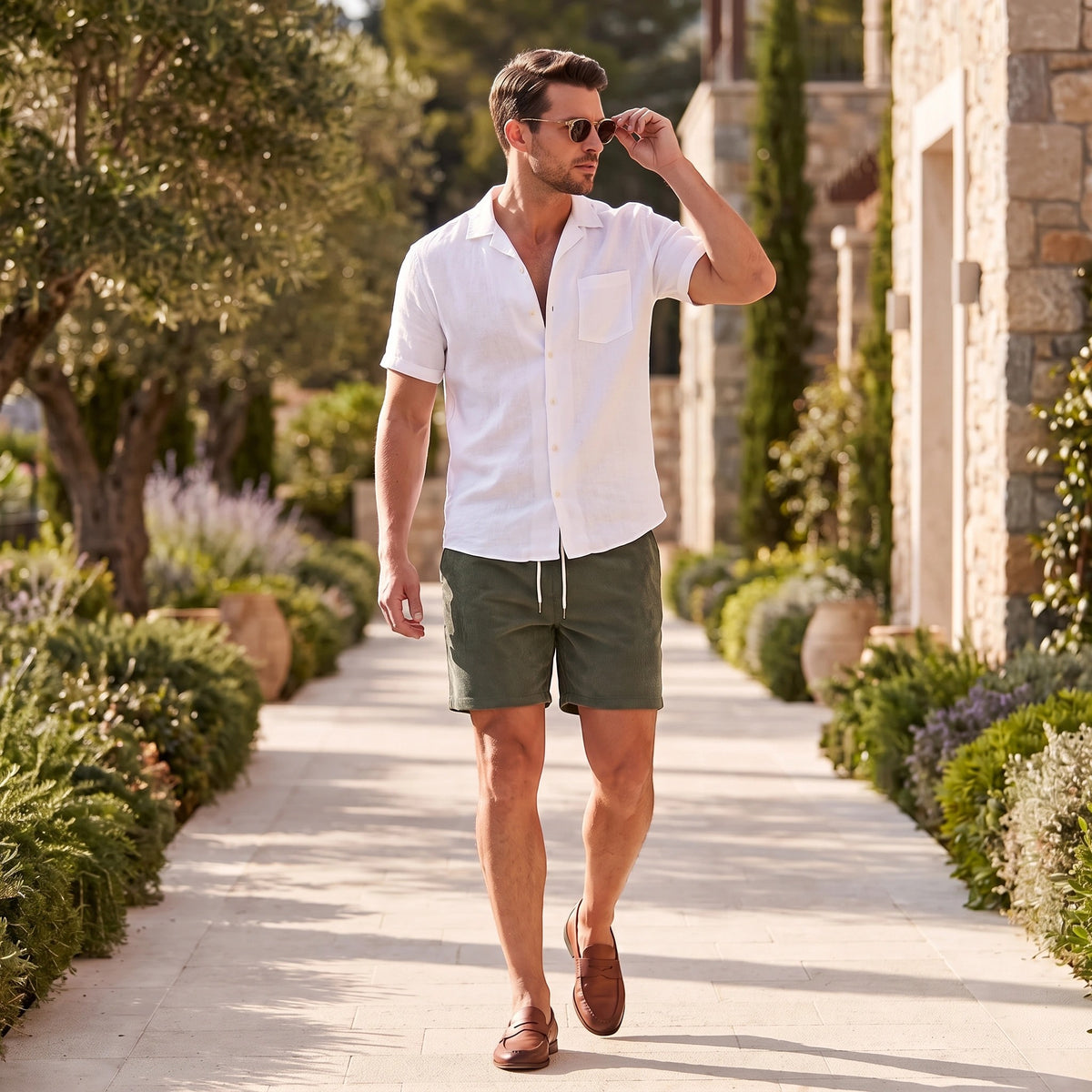 Men's Drawstring Summer Shorts with Elastic Waist and Side Pockets