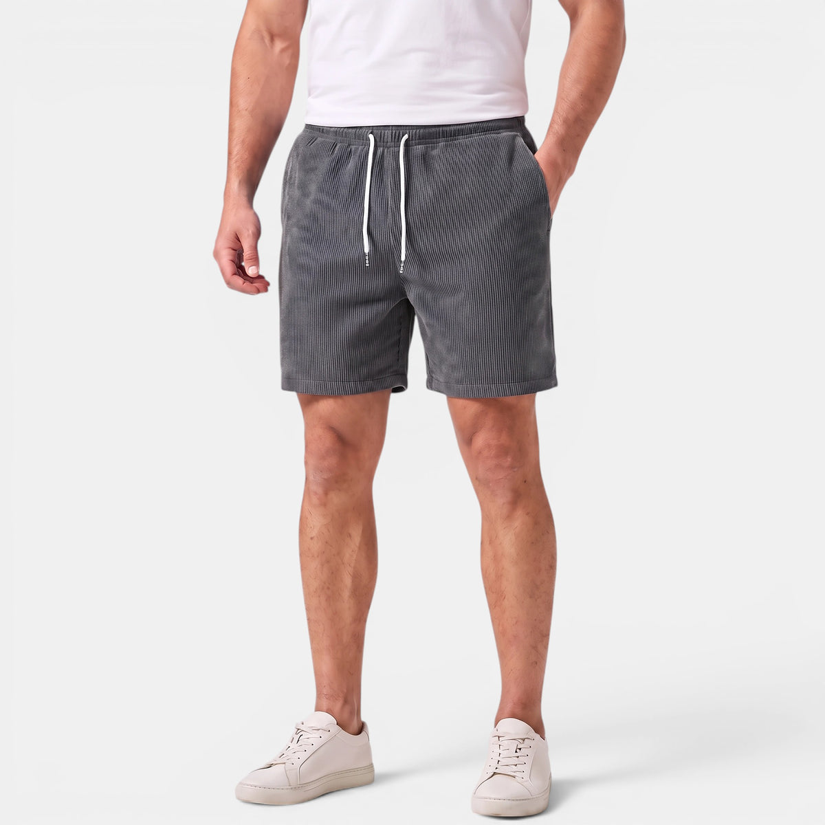 Men's Drawstring Summer Shorts with Elastic Waist and Side Pockets