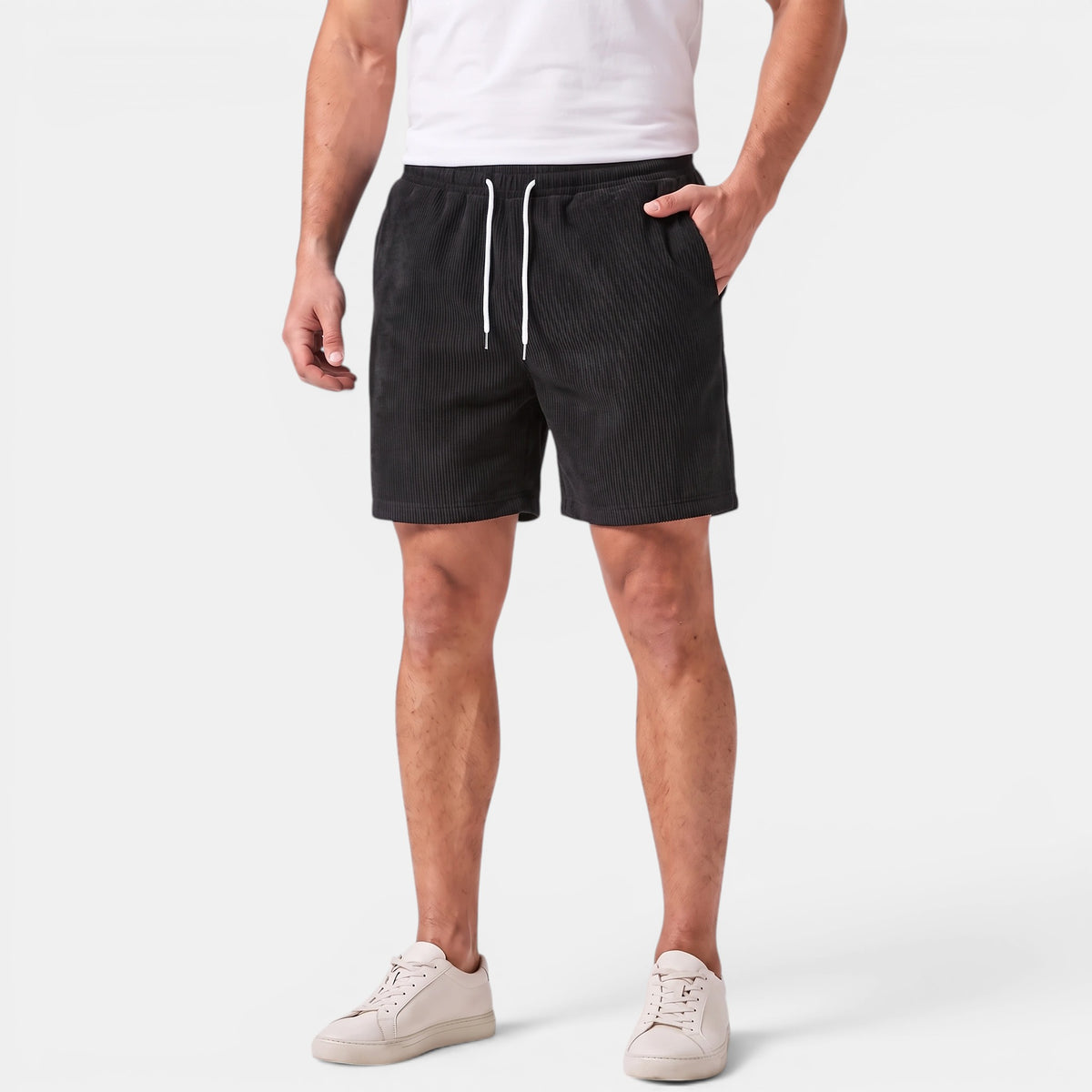 Men's Drawstring Summer Shorts with Elastic Waist and Side Pockets