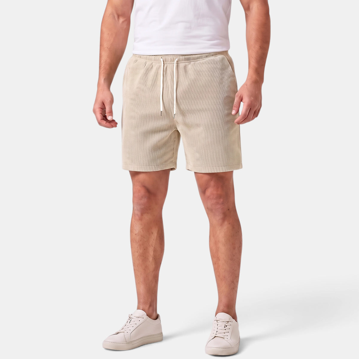 Men's Drawstring Summer Shorts with Elastic Waist and Side Pockets